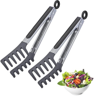 Westmark 2 buffettangen, met siliconen vorkbek en rubberen handgrepen, lengte: 25,5 cm, roestvrij staal/kunststof/siliconen, Fork Silicone Mini, zilver/zwart, 162122E3