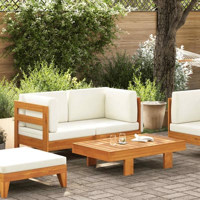 vidaXL - 2-delige - Loungeset - met - crèmewitte - kussens - acaciahout