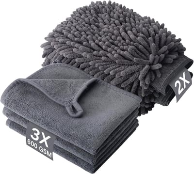 Auto Poets Set - Microvezel Doeken - Auto Reinigen - Hoge Absorptie - 5 Delig - Grijs