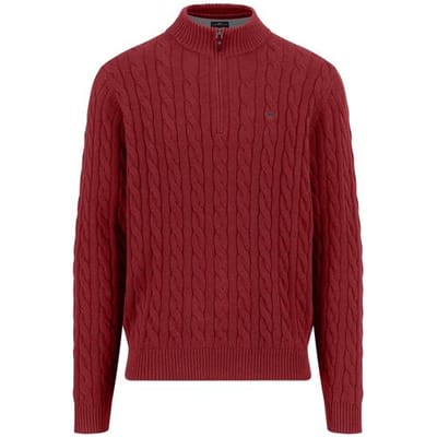 Fynch-Hatton Trui Troyer Zip Cable Knit Supersoft Cotton Garnet Red / male