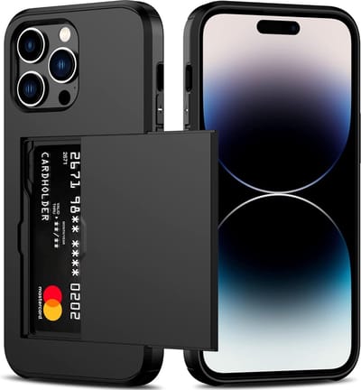 Hoesje Geschikt voor iPhone 14 Pro Max Hoesje Zwart - shockproof Backcover met pasjeshouder - Ruimte voor 2 pasjes