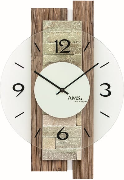 AMS Wandklok Notenhout-natuursteen 9543