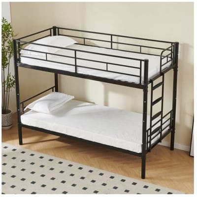 Lit superposé - MUVOE - 90x200 cm - Noir - Transformable en 2 lits simples - Barrières de sécurité noir