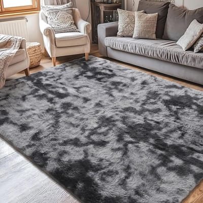 Zachte Vloerkleed - Shaggy Tapijt - Woonkamer Decoratie - Anti-slip Onderkant - 80 x 120 cm - Zwart Grijs