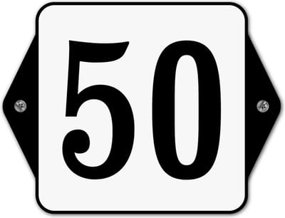 Huisnummerbord klassiek - huisnummer 50 - 16 x 12 cm - wit - schroeven  - nummerbord  - voordeur