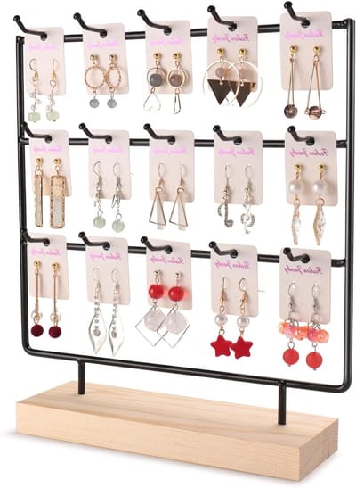 Earring Display Stand met 3 Tiers en 15 Haken voor Oorbellen, Ringen en Sleutelhangers - Perfect voor Organisatie en Presentatie