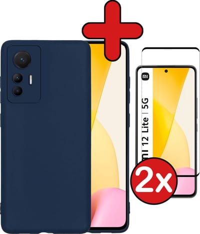 Hoesje - Met 2x Screenprotector - Geschikt voor Xiaomi 12 Lite - Sterk & Shockproof - Telefoon Hoes - Back Cover - Siliconen Case - Telefoonhoes - Donkerblauw