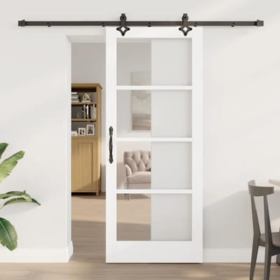 vidaXL - Schuifdeur - Wit - 83 - x - 202 - cm - Massief - grenenhout - en - glas