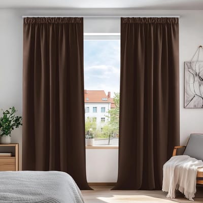 Famanu - Verduisterende Gordijnen Plooiband, Kant en Klaar, Ondoorzichtige Thermogordijn voor Slaapkamer, 140x175 cm (B x H), Chocolade, set van 2