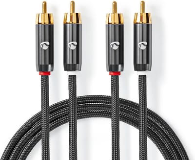 Nedis Stereo-Audiokabel - 2x RCA Male - 2x RCA Male - Verguld - 1.00 m - Rond - Grijs / Gun Metal Grijs - Cover Window Box