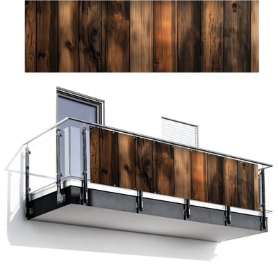 Balkonscherm 300x95 cm - Balkonposter Hout - Rustiek - Donkere Planken - Balkon scherm decoratie - Balkonschermen - Balkondoek zonnescherm