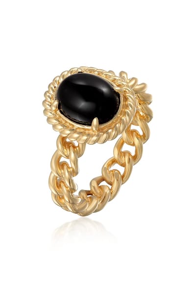 Elli PREMIUM - Ring - Elli PREMIUM Ring Dames Eenzaam Klassiek Ketting Look met Onyx in 925 sterling zilver verguld - Dames