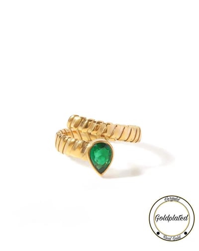 Soraro Groene Slang Ring | Goldplated | Goudkleurig | Groen | Elegante Ring | Zirkonia | Dames Ring | Klemring | Vrouwen Cadeau