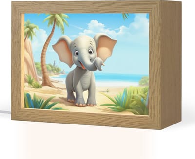 Nachtlampje 20x15 cm - Kinder lampje - Olifant - Strand - Dieren - Meisjes - Kind - Tafellamp kinderkamer - Slaapkamer lamp - Bedlamp kinderen - Kinderlampje stopcontact - Wandlamp babykamer - Nachtlampjes