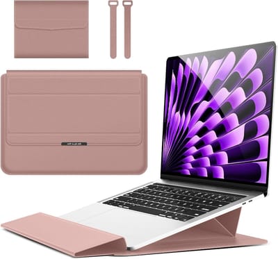 Laptop Sleeve Case 15.6 inch voor MacBook Air en Pro met Verstelbare Stand, Roze Goud, Bescherming en Stijl