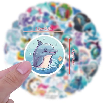 50 Stuks Waterdichte Dolfijn Stickers voor Kinderen en Volwassenen - Schattige Dieren Stickers voor Laptop, Auto, Fiets en Skateboard, Perfect voor Bagage en Waterflessen