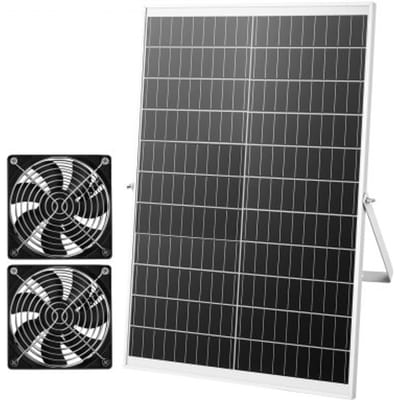 VEVOR 30W Solarventilator, 12V zonnepaneel met dubbele ventilator, max. 2668 RPM, zonneventilator voor 680 m³/h luchtstroom, 5 m/s, op zonne-energie werkende afzuigventilator voor kleine kippenhokken en kassen.