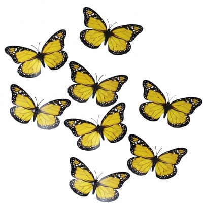 Gerimport Decoratie / hobby vlinders - 8x stuks - geel - op clip - 12 x 6 cm - kunststof - knutselen