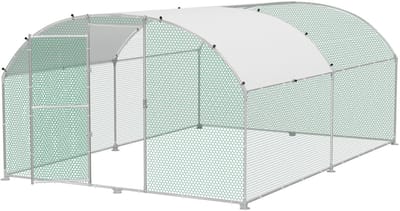 NAIZY Kippenhok 3x4 m Vrije uitloop kippenren Gegalvaniseerd stalen kippenhok Kippenren met boog Zonwering Dak, deur en grendel Stabiele pluimveestal Kippenhok Klein dierenhok