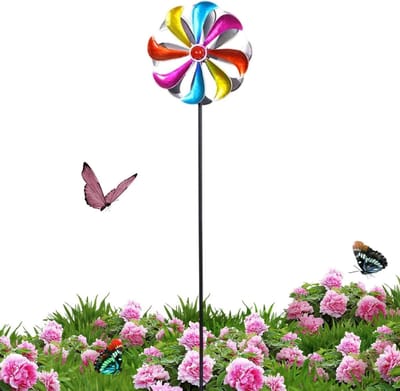 Metalen Windmolentjes - Tuindecoratie Metaal - Buitenruimte Verfraaien - Weerbestendig Ontwerp - 108 cm Hoog - Kleurrijk
