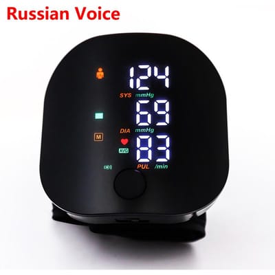 Slimme Touch LED Pols Bloeddrukmeter Draagbare Spraak Digitale Automatische BP Tonometer Thuis Bloeddrukmeter Gezondheids Tonometer Russian zwart