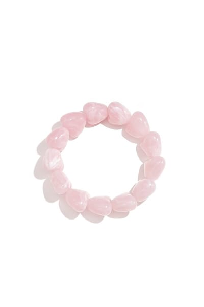 Roze Hartjes Armband Elastisch – Trendy Kralen Armband voor Dames
