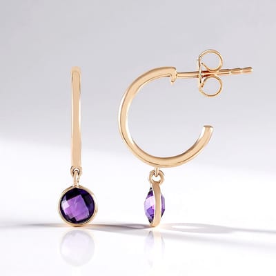 Cavill - Zilveren Oorbellen met 0.9 ct Braziliaanse Amethist - 925 Sterling Zilver Rosé Verguld - Elegante Ronde Briolette Bezel Zetting - 21 mm