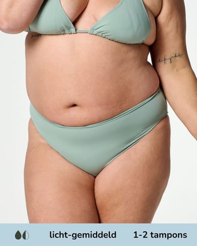 Moodies menstruatie zwemkleding - Bikini Broekje - licht-gemiddeld kruisje - Groen - maat XL