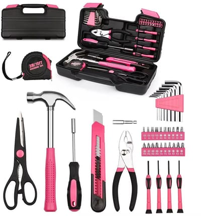 JOYNEXTBUY - 39-delige Gereedschapskoffer Roze - Gereedschapset met Hamer, Schroevendraaiers en Doppenset - Voor Reparaties DIY