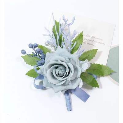 Stofblauw Bruiloft Polscorsage Boutonnière voor Bruid Bruidsmeisje Bruidegom Prom Feest Bloemenpolsbanden Homecoming Polsbandjes