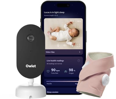 Owlet Dream Duo™ – Babyfoon met Camera HD en Baby Monitor met alarm – Meet Hartslag, Zuurstof & Slaapcyclus van 0 tot 18 maand – Medisch gecertificeerde Babyphone - Dusty Rose