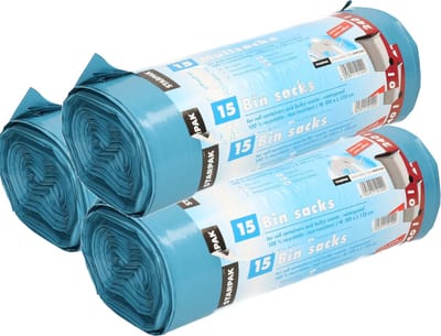 Papstar 45x stuks afvalzakken/vuilniszakken - 240 liter - blauw - containerzakken