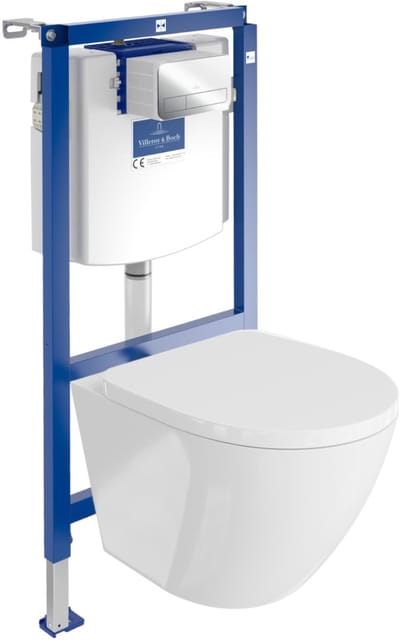 VILLEROY&BOCH ViConnect H112 Inbouwreservoir - LAVITA SOFI Wit Rimless Wandcloset - Chromen Drukplaat - Toiletset