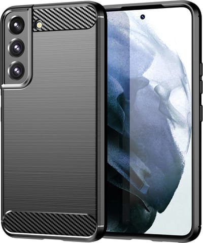 MobyDefend Hoesje - Geschikt voor Samsung Galaxy S23 - TPU Backcover - Geborstelde Metaal & Carbon-Look - Zwart