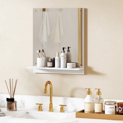 MODFU - Wandspiegel Met Plank - Modern - Voor Hal Of Badkamer - Acryl En Gemelamineerde Spaanplaat - Wit - 50 x 14 x 60 cm