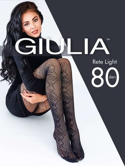 Giulia - Rete Light Tissue 80den Panty met geometrisch patroon - Zwart - S