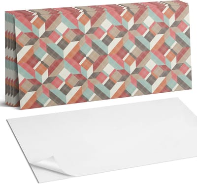 Coloray Plaktegels - Geometrie in kleurrijke vormen Wandtegel Zelfklevend - 60 cm x 30 cm - Beige Plaktegels - 6 stuks - Rechthoek PVC Tegels - Plaktegels Keuken - Zelfklevende Vloertegels Badkamer - Vinyltegels Vloer Zelfklevend - Portugese Tegels