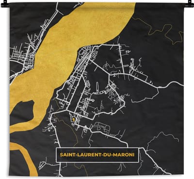 Wandkleed - Wanddoek - Stad – Plattegrond – Frankrijk – Saint-Laurent-Du-Maroni – Stadskaart - 180x180 cm - Wandtapijt