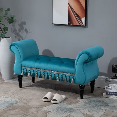 STILVORA Zitbank 117 x 40 x 58 cm - Luxe Gestoffeerde Bedbank Met Retro Uitstraling - Voor Slaapkamer, Hal En Woonkamer - Hout Blauw