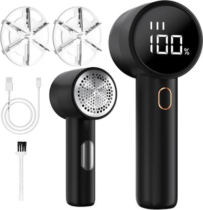 Pluisverwijderaar - Kleding scheerapparaat - Kleding opfrissen - LED display - 14.7 cm hoog - Zwart