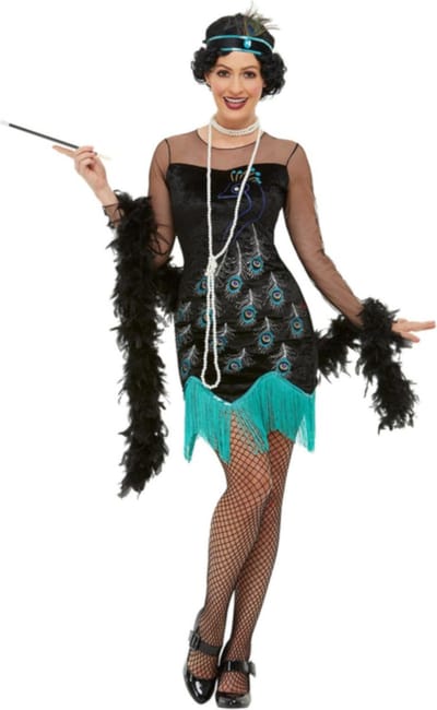 Jaren 20 flapper kostuum pauw - Maat S
