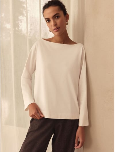 Next - Dames - N. Premium T-shirt van SUPIMA®-katoen met lange mouwen en ronde hals - Crème