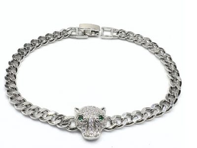 luxe armband kleur zilver met tijgerkop en rhinestones - stainless steel - silver plated bracelets with stones - present - cadeau - kado tip idee voor mama dochter - mam - kerst