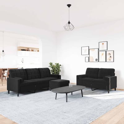 vidaXL - 3-delige - Loungeset - met - kussens - en - bolsters - fluweel - zwart