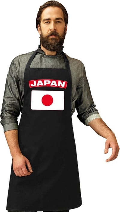 Keukenschort - Barbecueschort - Vlag Japan - zwart - heren en dames - Landen supporters - Gerechten - Avond
