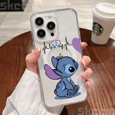 Disney Stitch en Angel Transparant Telefoonhoesje Voor iPhone 16 Pro Max 15 14 Plus 11 12 13 X XR XS Voor Magsafe Draadloze Oplaadhoes iPhone 16