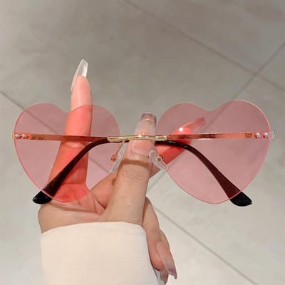 y2k Randloos Liefdeshart Zonnebril Bril Dames Voor Mannen Luxe Designer Stijl Stijl Klassiek Punk Schattig Snoep Hip Hop Zon Zonnebril UV400