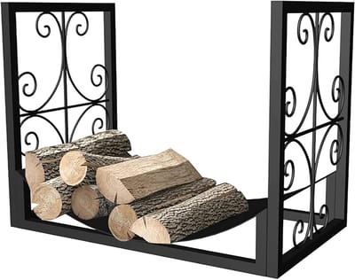 Houthaard Rek - Houtopslag Rek - Haardhout Opslag - Roestbestendige Poedercoating - 60x35x46cm - Zwart