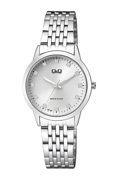 Q&Q QZ81J201Y - Horloge - Analoog - Dames - Vrouwen - stalen band - Rond - Metaal - Zilverkleurig - Wit - 3 ATM