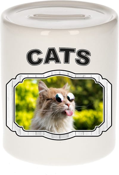 Dieren liefhebber gekke poes spaarpot 9 cm jongens en meisjes - keramiek - Cadeau spaarpotten katten liefhebber